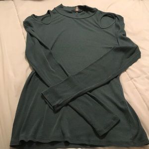 Teal cold shoulder long sleeve shirt